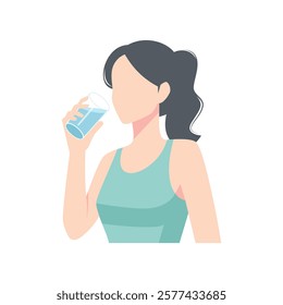 Woman drinking a glass of water vector illustration 	
