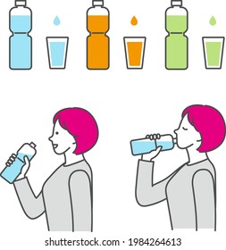 A woman drinking a glass of water.Vector data that is easy to edit.