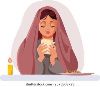 
Woman Drinking Hot Beverage with Blanket on Her Body Vector Illustration. Lady taking care of herself drinking tree
