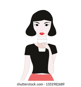 A woman drinking a hot coffee vector