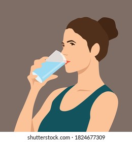 Mujer bebiendo agua mineral para la salud. Buena Forma Mujer En Ropa Deportiva, Alto, Sano, Cuidado, Gente, Estilo De Vida