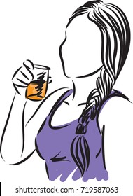 woman drinking orange juice vector illustration