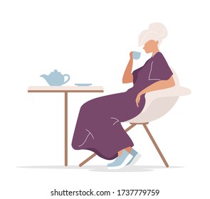 Woman drinking tea flat color vector faceless character. Girl in trendy clothes relaxing. Person in street cafe alone isolated cartoon illustration for web graphic design and animation