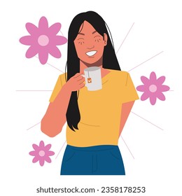 woman drinking tea menstruation cramps in flat illustration