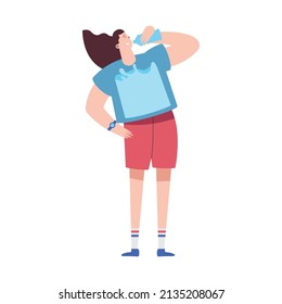 woman drinking water bottle character
