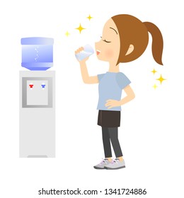 Woman drinking water on water server