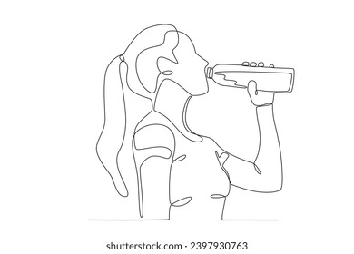 A woman drinking water. World water day one-line drawing