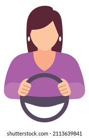 Woman driver. Female person holding steering wheel