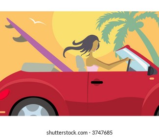 Woman driving to the beach