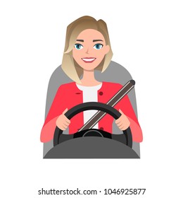 woman driving a car. woman clothing in casual cloth