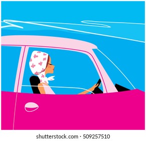 Woman driving a car. Vector illustration