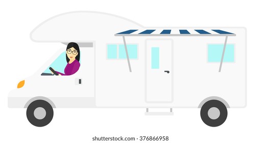 Woman driving motor home.