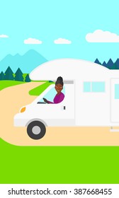 Woman driving motor home.
