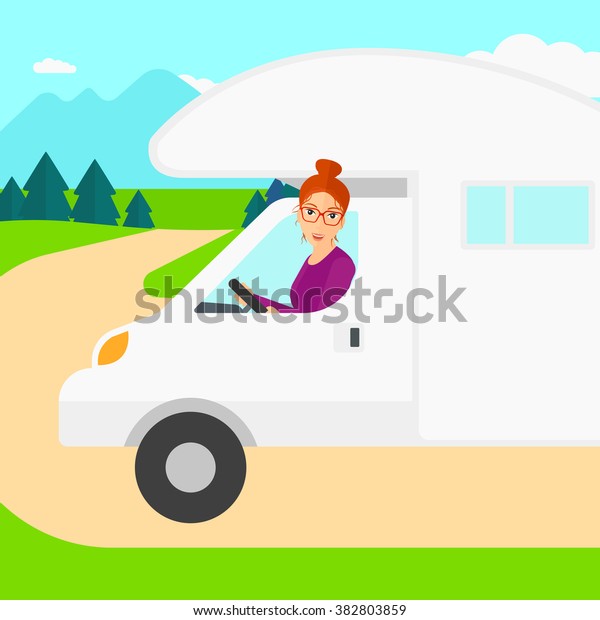 Woman driving motor\
home.