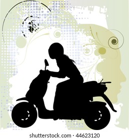 woman driving motorbike, black silhouette