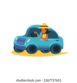 woman driving tourism little car