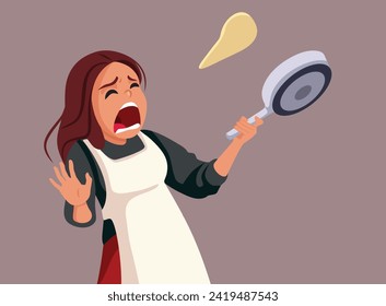 
Woman Dropping a Pancake Failing at Cooking Vector Cartoon illustration
Home cook embarrassing herself in the kitchen with her lack of skills 

