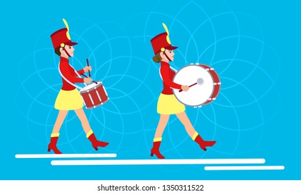 Woman drummers concept banner. Flat illustration of woman drummers vector concept banner for web design