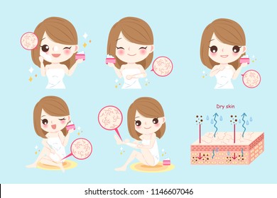 woman with dry skin on the blue background