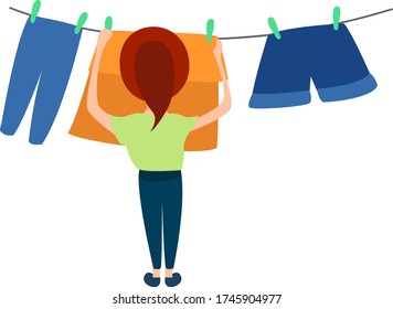 Ropa de secado para mujeres , ilustración, vector sobre fondo blanco