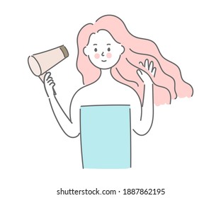 
Woman Drying Hair With A Hair Dryer