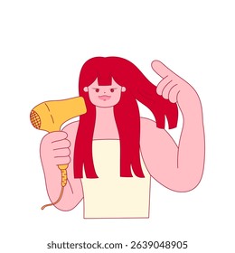 woman drying hair with hair dryer