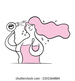 Woman drying her hair after taking a shower