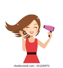 Woman Drying Her Hair Hairdryer Vector Stock Vector (Royalty Free ...