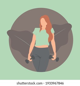 a woman with dumbbells. athletic woman. vector illustration in a flat style.