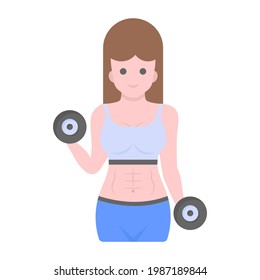 woman with dumbbells, flat vector of exercise 