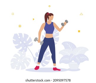 woman with dumbell exercise with modern flat style