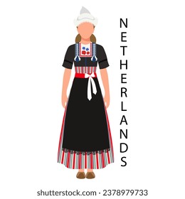 Woman in Dutch folk costume and headdress. Culture and traditions of the Netherlands. Illustration, vector