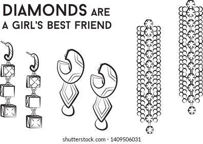 Woman earrings - jewelry set Fashion vector illustration vector  object isolated . Black and white color
