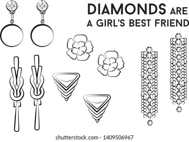 Woman earrings - jewelry set Fashion vector illustration vector  object isolated . Black and white color
