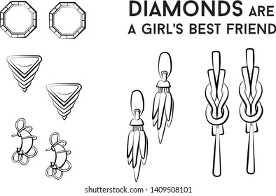 Woman earrings - jewelry set Fashion vector illustration vector  object isolated . Black and white color