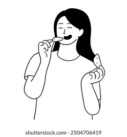 Mujer comiendo chips ilustración de bocadillo