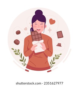 Ilustración plana de chocolate comiendo mujeres