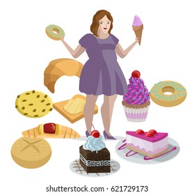 woman with eating disorder eat sugar dessert bakery products