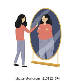 woman with eating disorder standin by the mirror