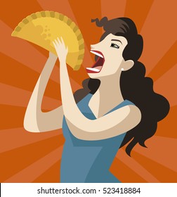 woman eating an empanada