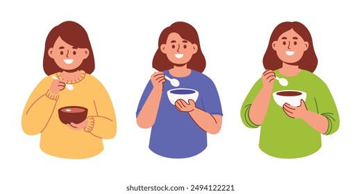 Woman Eating Food at Bowl