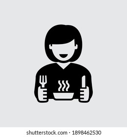 Woman Eating Food Hand Holding Fork Vector Icon