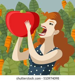 woman eating giant tomato