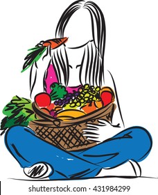 woman eating healthy food illustration