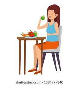 woman eating healthy food in table