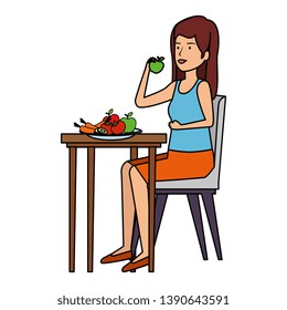 woman eating healthy food in table