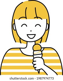 Woman eating ice cream with a smile