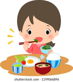Woman Eating Japanese Style Breakfast Stock Vector Royalty Free