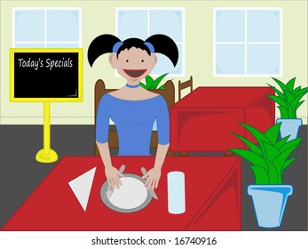 Woman eating meal in restaurant