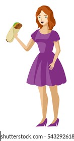 woman eating mexican burrito food